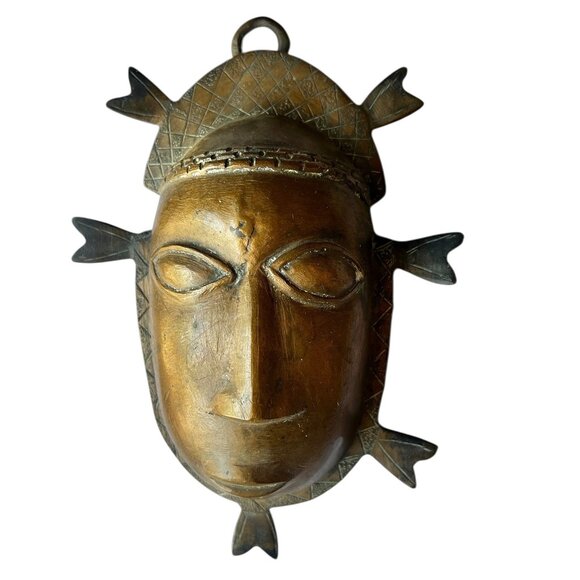 Baule Mask Brass / Bronze Cote D'Ivoire African Tribal Mask Wall Art